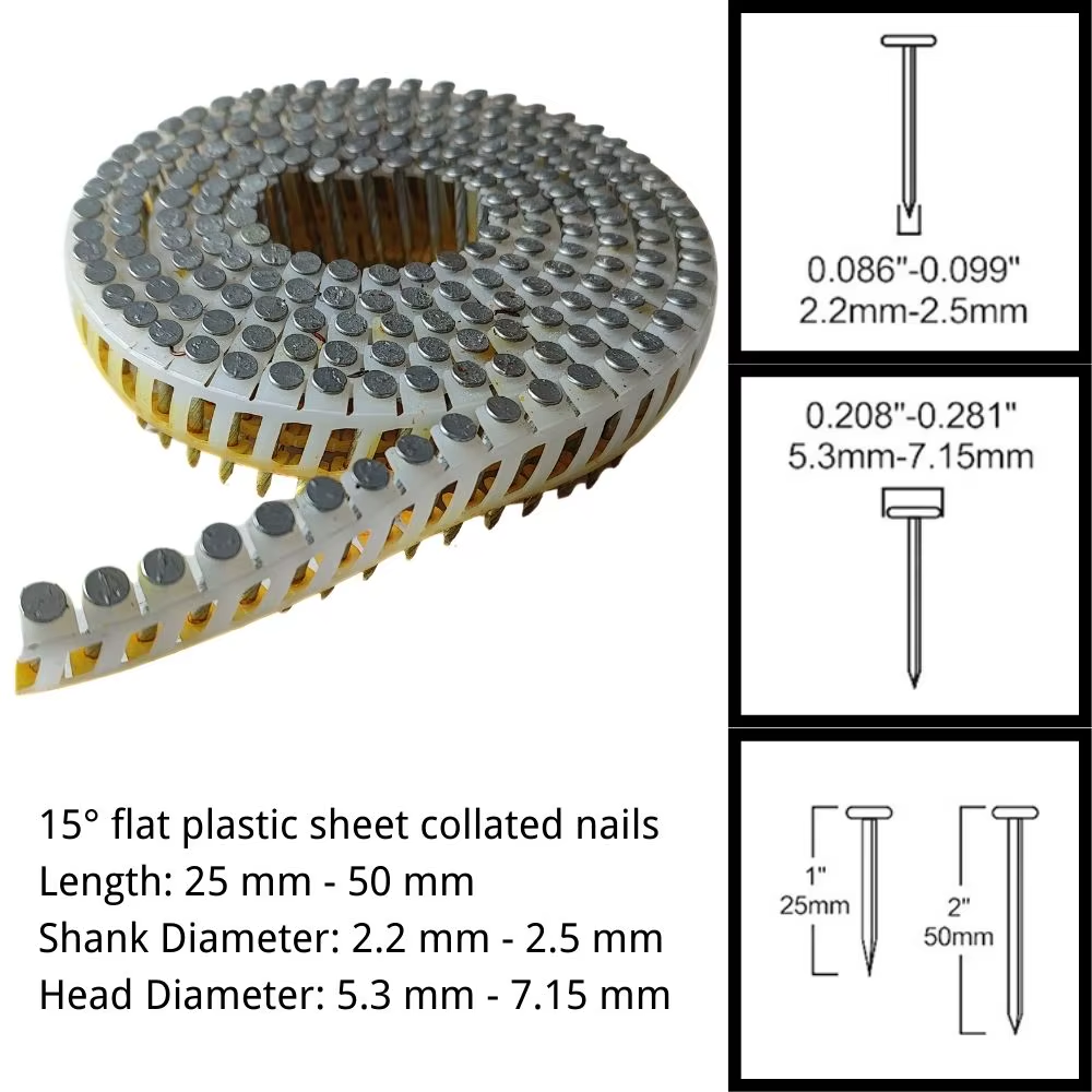Lightweight 15° Construction Coil Nailer 50G Adjustable Depth for Gypsum Board & Metal Roof Air Power Roofing - Image 2